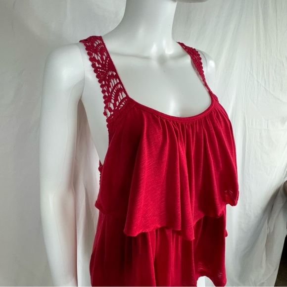 Cato Tiered Ruffle Crochet Lace Racer Back Top - Picture 2 of 6